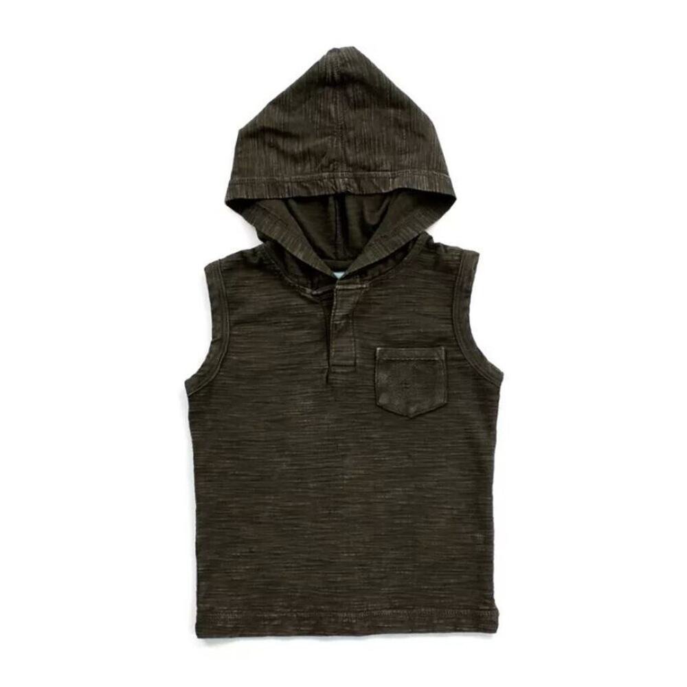 Bear Camp Toddler Boy Mineral Wash Henley Hood Tank‎ Green 2T